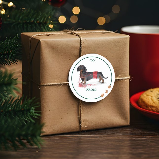 Naughty Hund Wasserfarbe Dackel Shredding Sweater Runder Aufkleber (Naughty Dog Watercolor Dachshund Shredded Sweater Classic Round Sticker)