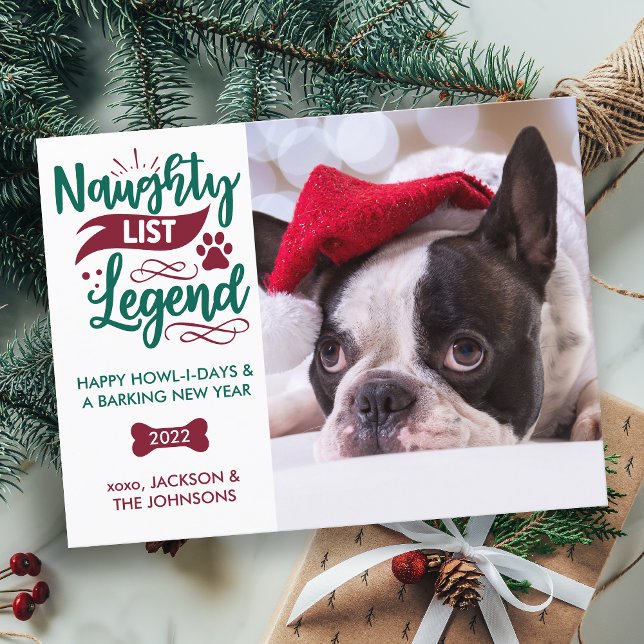 Naughty List Legend Custom Pet Foto Holiday Postkarte (Von Creator hochgeladen)