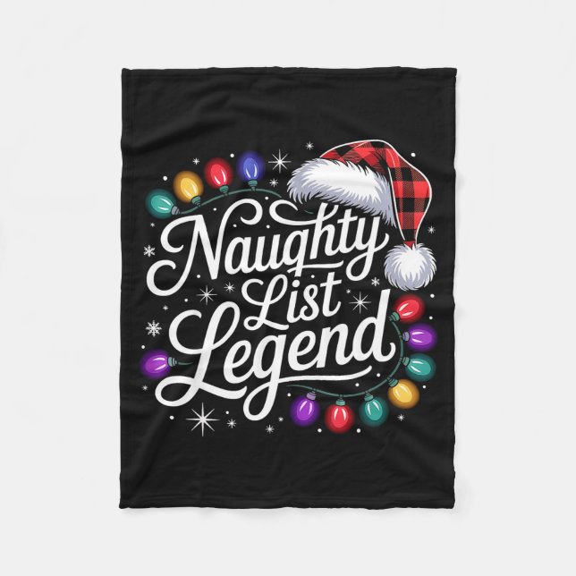 Naughty List Legend Xmas Lights Buffalo Plaid Red  Fleecedecke (Vorderseite)