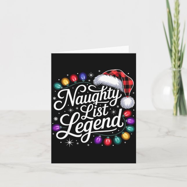 Naughty List Legend Xmas Lights Buffalo Plaid Red  Karte (Vorderseite)