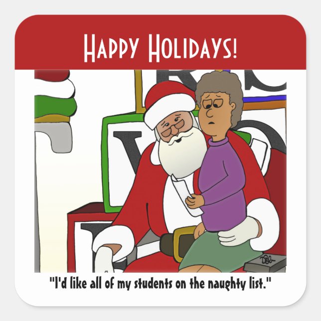 Naughty List Quadratischer Aufkleber (Vorderseite)