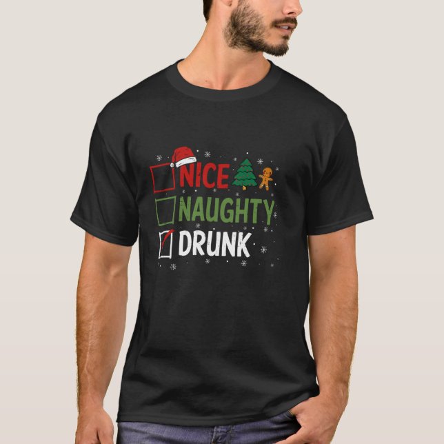 Naughty Nice Betrunken Christmas Pajamas Funny San T-Shirt (Vorderseite)