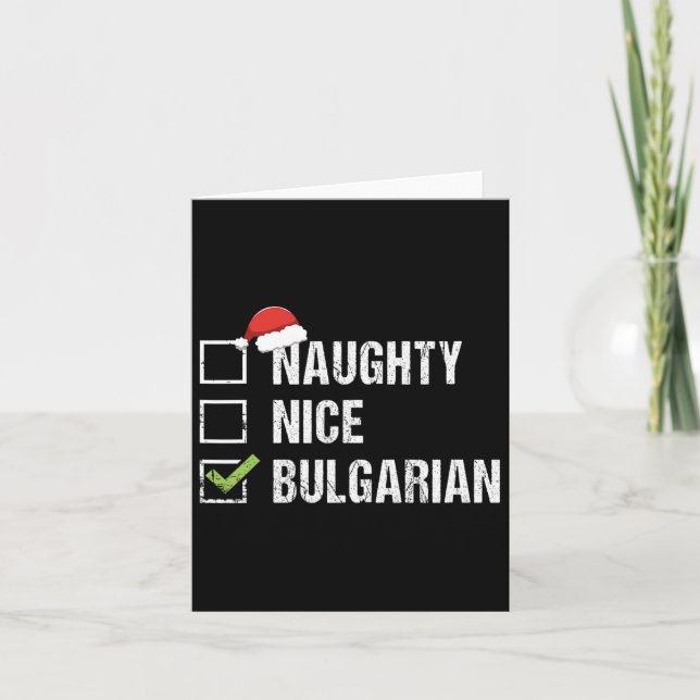 Naughty Nice Bulgarische Weihnachtsmannmütze Weihn Karte (Vorderseite)
