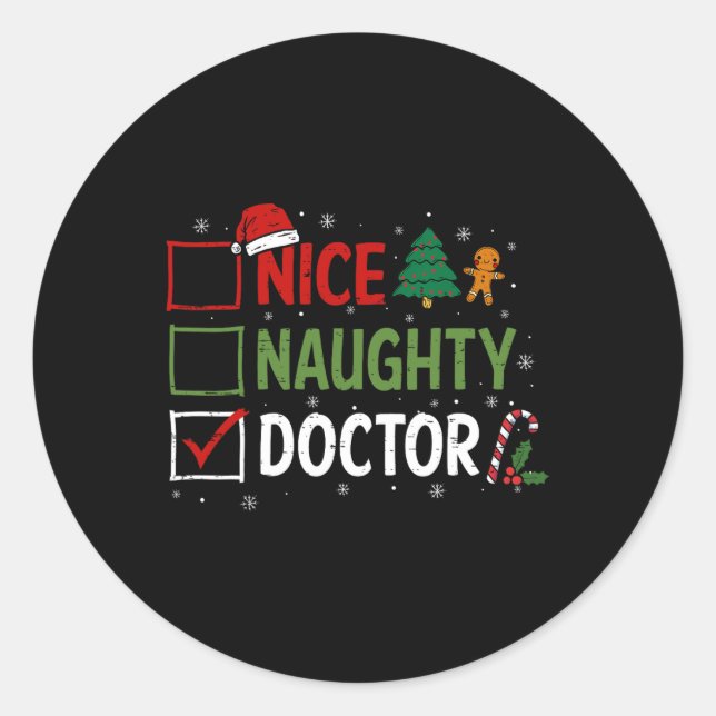 Naughty Nice Doctor Christmas Pajamas Santa Claus Runder Aufkleber (Vorderseite)