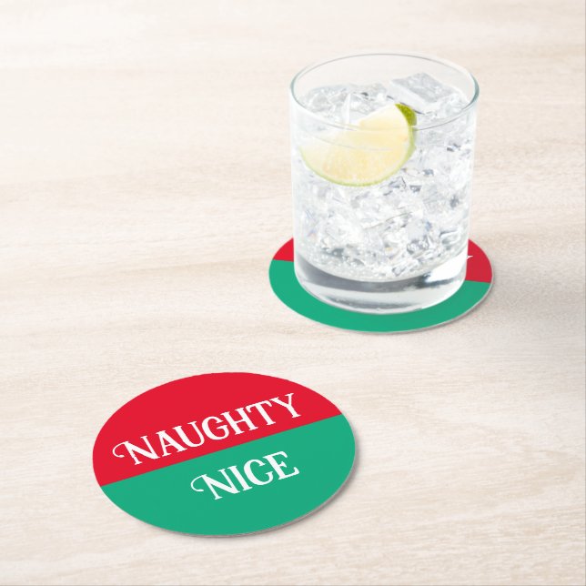 Naughty Nice Double Christmas Runder Pappuntersetzer (Vor Ort)