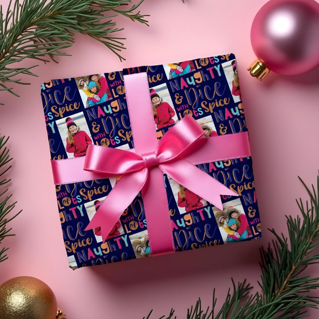 Naughty & Nice | fröhliches farbiges Weihnachtsgeb Geschenkpapier (Naughty & Nice | Cheery Colourful Christmas Photo Wrapping Paper)