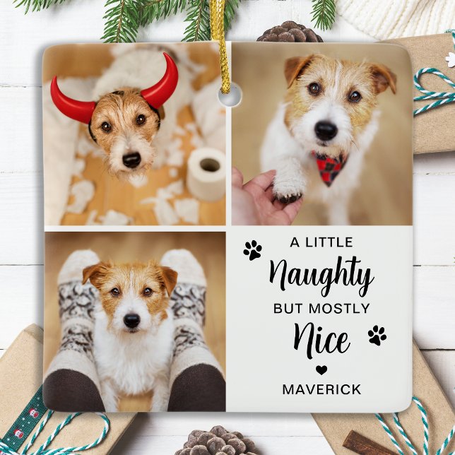 Naughty Nice Funny Dog 3 Pet Foto Weihnachten Keramikornament (Von Creator hochgeladen)