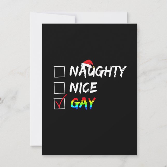 Naughty Nice Gay Rainbow Funny Gay Pride LGBT Chri Einladung (Vorderseite)