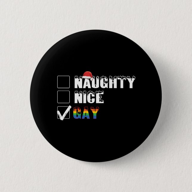 Naughty Nice Gay Rainbow Pride LGBT Weihnachtsgesc Button (Vorderseite)