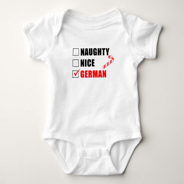 Naughty Nice German Santa List Baby Bodysuit Baby Strampler (Vorderseite)