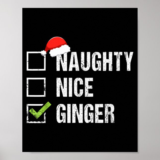 Naughty Nice Ginger Redhead Santa Hat Irish Christ Poster (Vorne)
