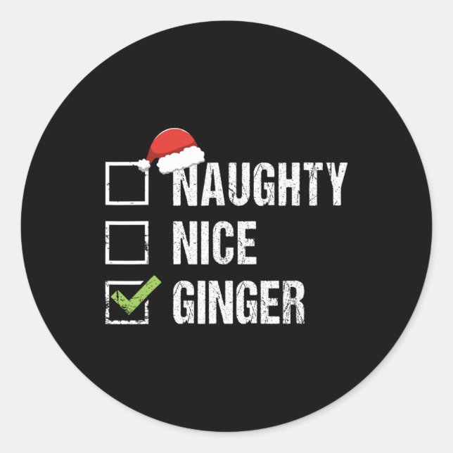 Naughty Nice Ginger Redhead Weihnachtsmannmütze Ir Runder Aufkleber (Vorderseite)