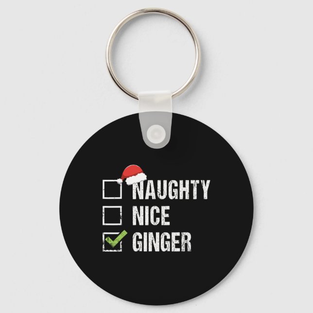 Naughty Nice Ginger Redhead Weihnachtsmannmütze Ir Schlüsselanhänger (Vorderseite)