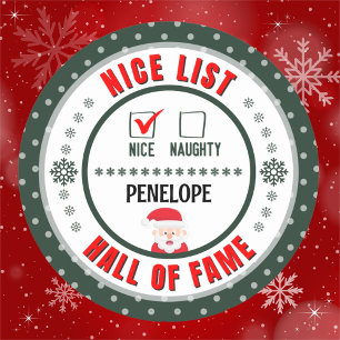 Naughty Nice Hall of Fame Green Weihnachtsaufklebe Runder Aufkleber