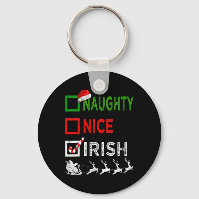 Naughty Nice Irish Christmas Pajamas Funny Santa H Schlüsselanhänger (Vorderseite)