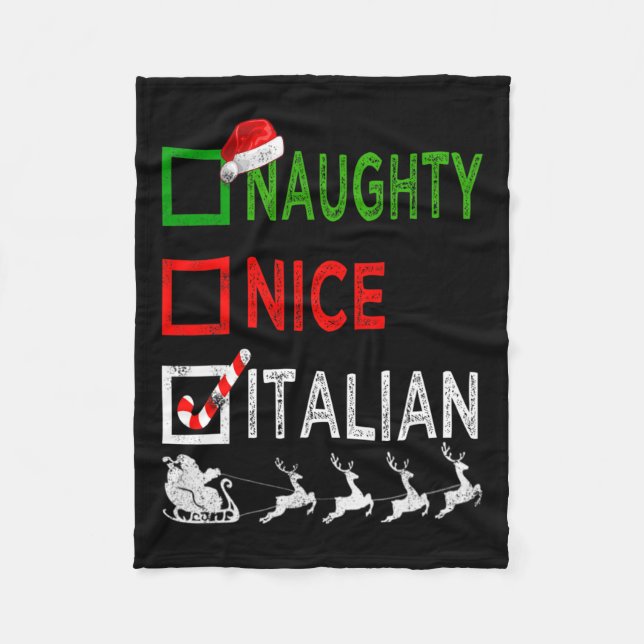 Naughty Nice Italian Christmas Pajamas Funny Santa Fleecedecke (Vorderseite)