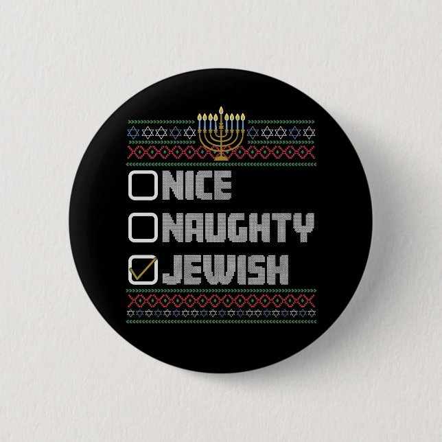 Naughty Nice Jewish Santa Ugly Christmas Hanukkah Button (Vorderseite)