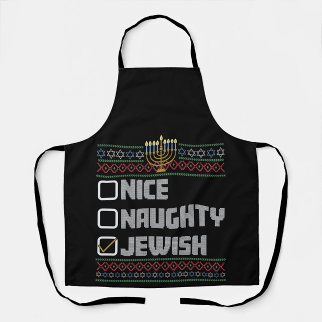 Naughty Nice Jewish Santa Ugly Christmas Hanukkah Schürze (Vorderseite)