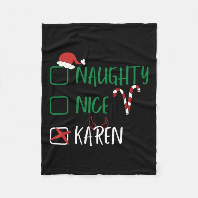 Naughty Nice Karen Weihnachtslustige Weihnachtslis Fleecedecke (Vorderseite)