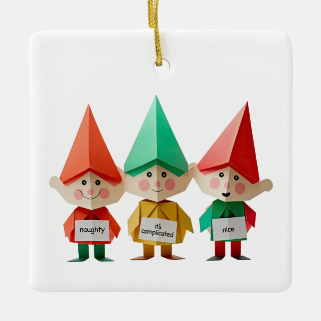 Naughty Nice komplizierte Weihnachtselfen lustig Keramikornament (Vorderseite)
