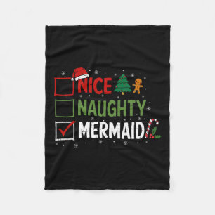 Naughty Nice Mermaid Christmas Pajamas Santa Claus Fleecedecke