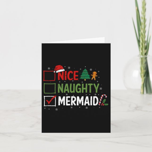 Naughty Nice Mermaid Christmas Pajamas Santa Claus Karte (Vorderseite)