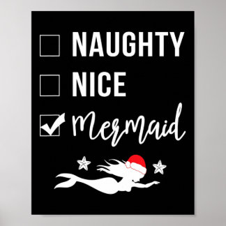 Naughty Nice Mermaid Funny Mermaid Weihnachten Poster