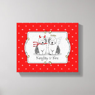 Naughty & Nice Old English Sheepdogs (Gray 1) Leinwanddruck