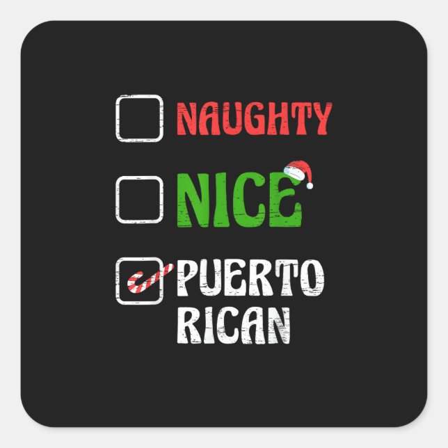 Naughty Nice Puertorican Santa Holiday Sweet  Quadratischer Aufkleber (Vorderseite)