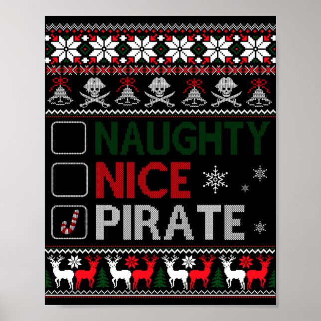 Naughty Nice Rate Funny Christmas Checklist Ugly T Poster (Vorne)