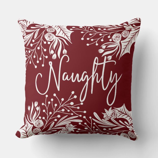 Naughty Nice Red White Christmas Floral Ivy Blätte Kissen (Vorderseite)