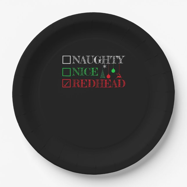 Naughty Nice Redhead Christmas Funny Holiday  Pappteller (Vorderseite)