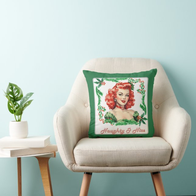 Naughty & Nice Retro Christmas Pinup Kissen (Stuhl )