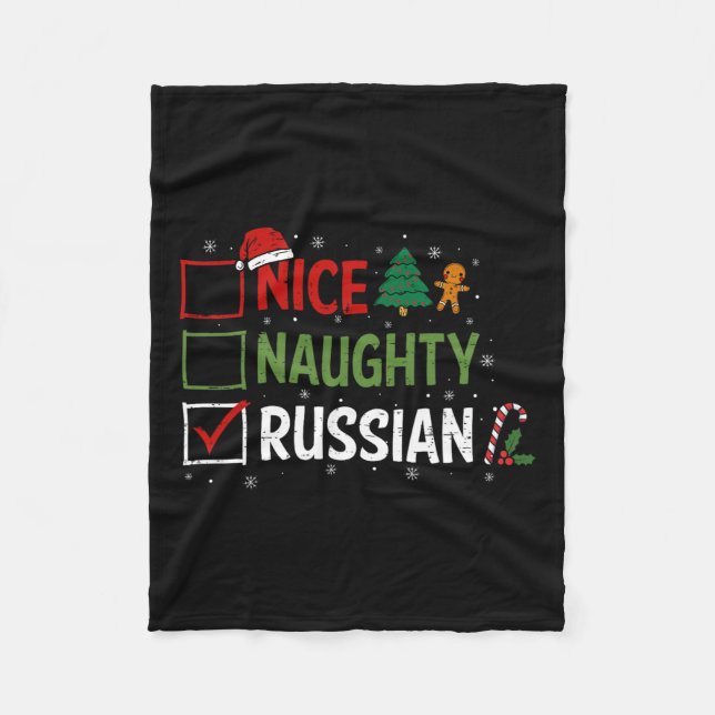 Naughty Nice Russian Christmas Pajamas Santa Claus Fleecedecke (Vorderseite)
