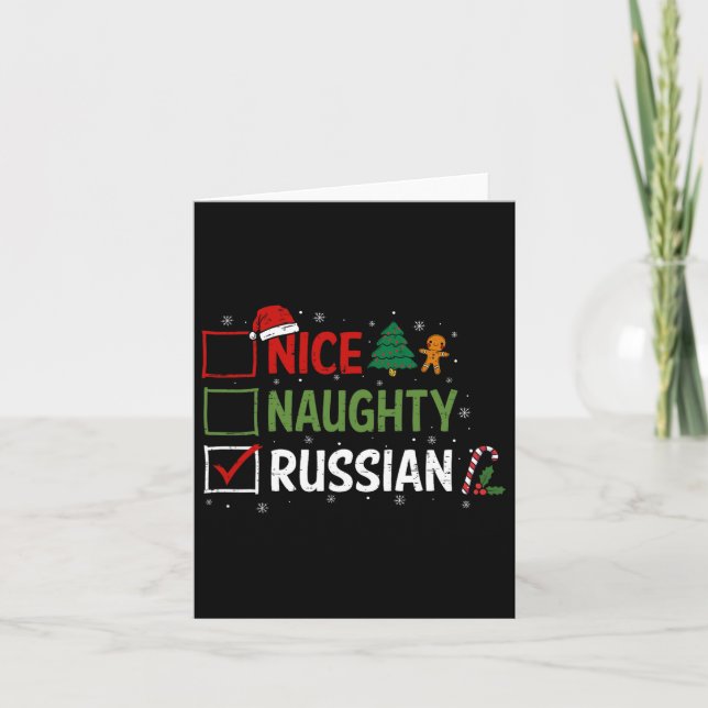 Naughty Nice Russian Christmas Pajamas Santa Claus Karte (Vorderseite)