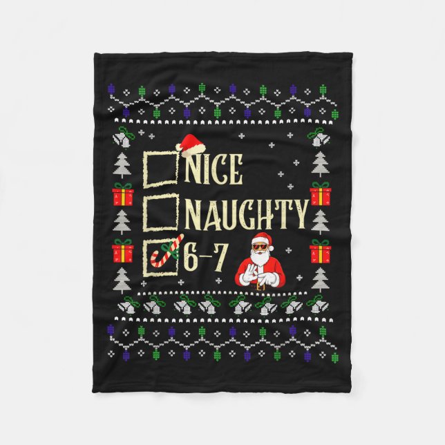 Naughty Nice Six Seven Kids Ugly Christmas Sweater Fleecedecke (Vorderseite)