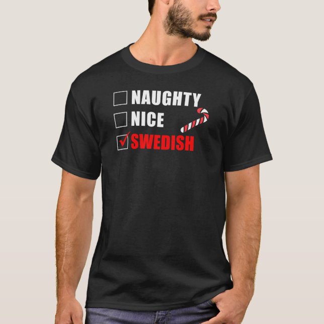 Naughty Nice suédois Design de Noël T-shirt (Devant)