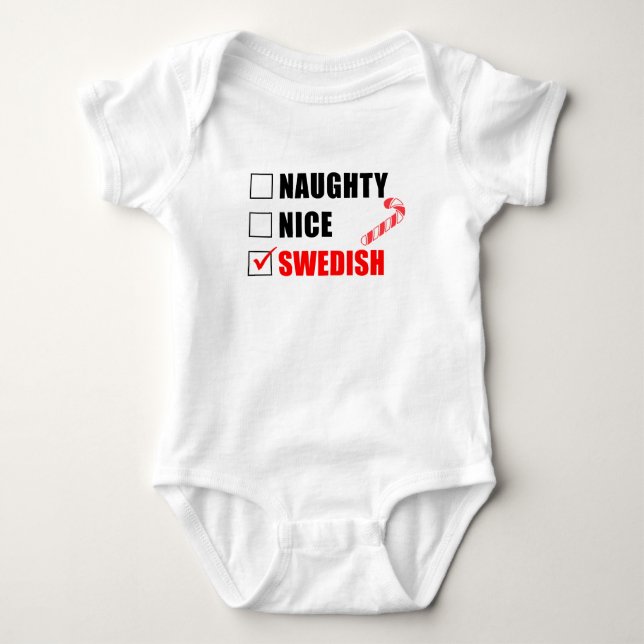 Naughty Nice Swedish Santa List Baby Bodysuit Strampler (Vorderseite)