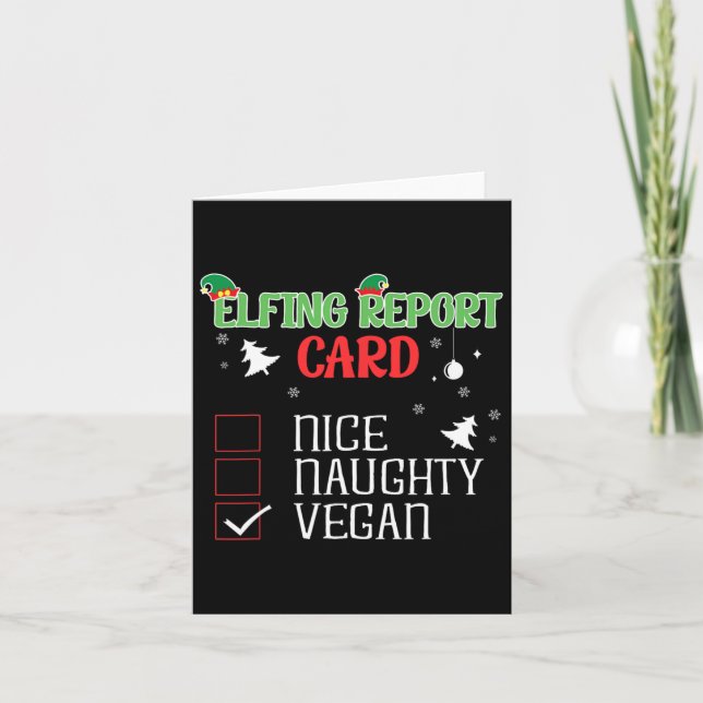 Naughty Nice Vegan Report Card passt zu Weihnachte Karte (Vorderseite)