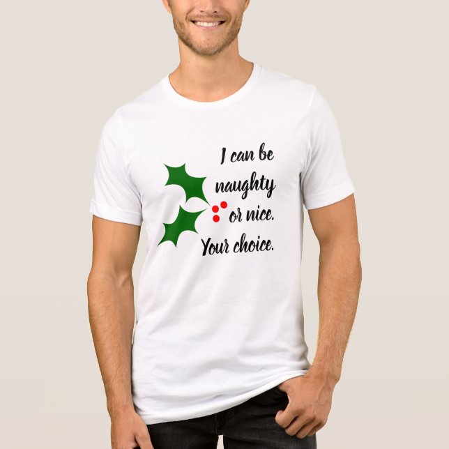 Naughty oder Nice Cheeky Weihnachten Tri-Blend Shirt (Vorderseite)