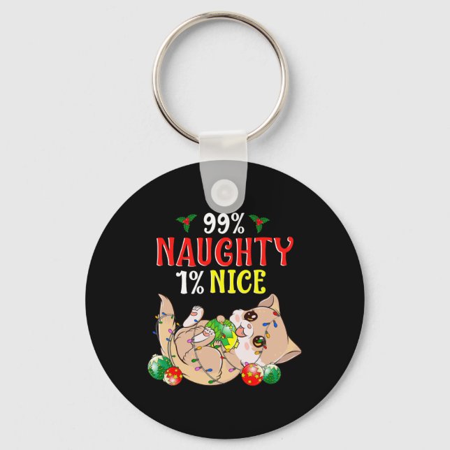 Naughty oder Nice Christmas Cat Funny Spaß 1 Schlüsselanhänger (Vorderseite)