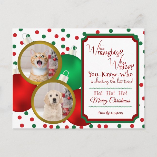 Naughty oder Nice Christmas Notecard Feiertagspostkarte (Vorderseite)