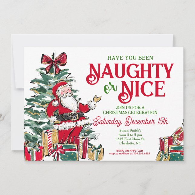 Naughty oder Nice Christmas Party laden Einladung (Vorderseite)