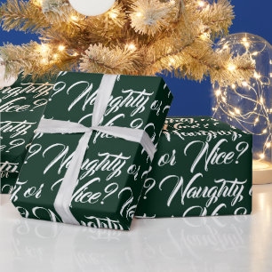 Naughty oder Nice dunkelgrün elegante Drehbuch lus Geschenkpapier