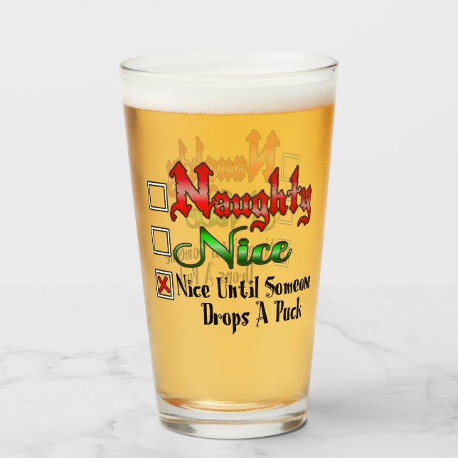 Naughty oder Nice Ice Hockey Fan Edition Glas (Rückseite (gefüllt))