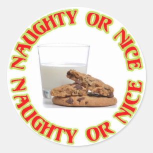 Naughty oder Nice Milk and Cookies Weihnachtsaufkl Runder Aufkleber