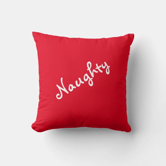 Naughty oder Nice Mood Red Throw Kissen (Vorderseite)
