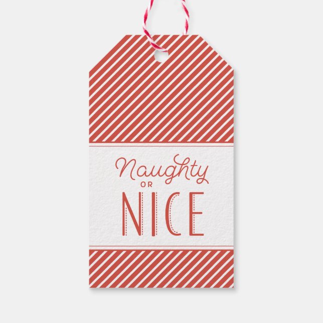 Naughty oder Nice Red Strip Weihnachtsgeschenk Tag Geschenkanhänger (Rückseite)