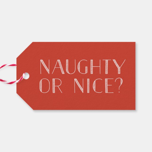 Naughty oder Nice Red Strip Weihnachtsgeschenk Tag Geschenkanhänger (Rückseite Horizontal)
