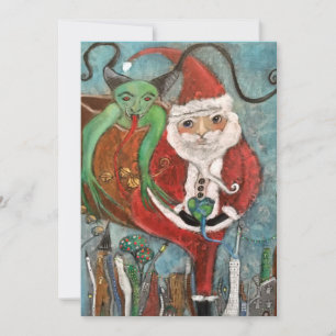 Naughty oder Nice Santa and Krampi Art Holiday Car Feiertagskarte